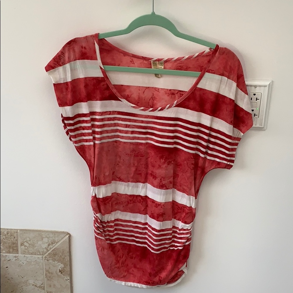 BKE medium red and white strip top.